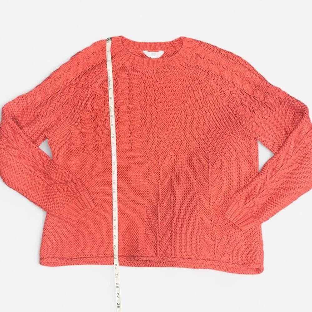 Salmon Coral Cable Knit Crewneck Sweater, Size Large - Picture 4 of 6
